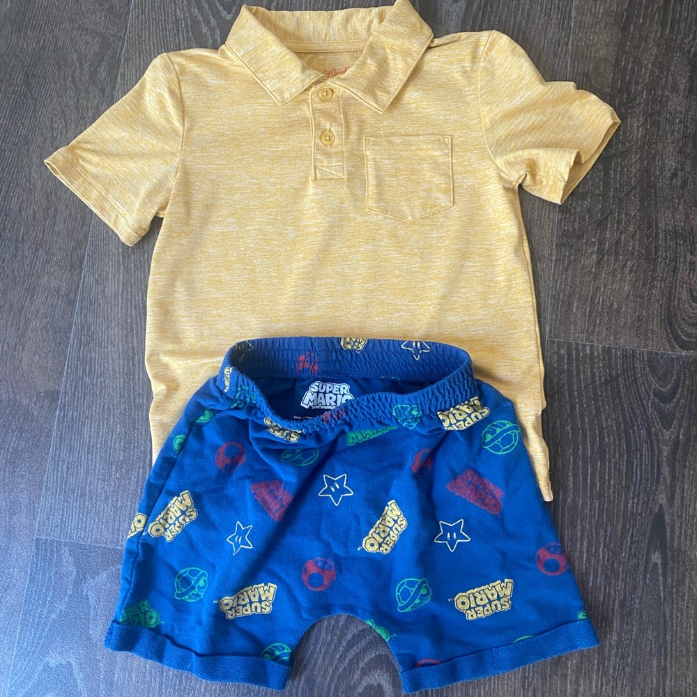 Yellow and Blue Super Mario Set (polo 5T, shorts 4T)